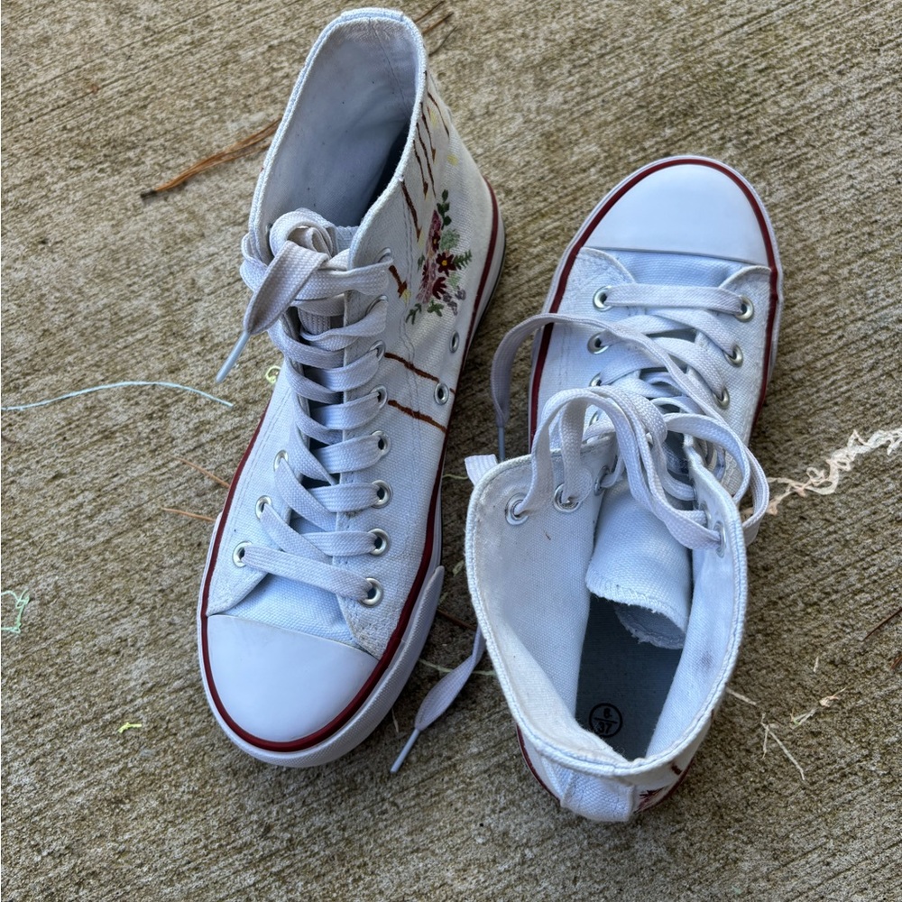 White Floral High-Top Sneakers